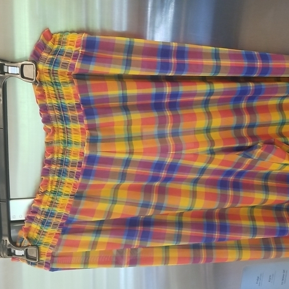 💕WEWOREWHAT💕 Plaid Print Smocked Mesh Pants ~ Swimsuit Coverup Large L NWT - Picture 10 of 16
